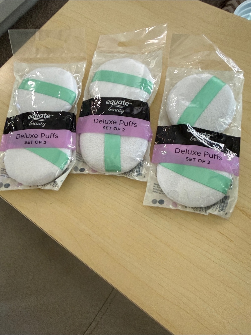 3 pkgs equate beauty Deluxe Puffs (Set of 2) - White with Mint Strap